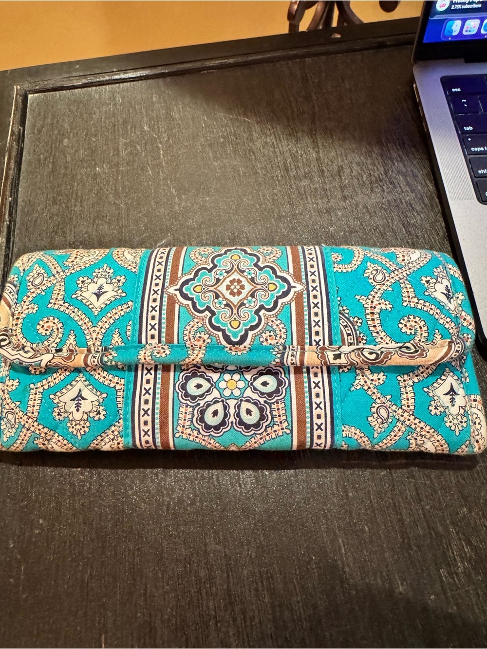 Vera Bradley Turquoise Paisley Patterned Fold-Over Wallet